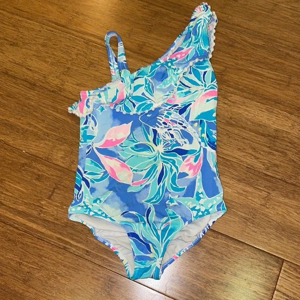 Lilly Pulitzer Girl’s Joni Swimsuit Sizes 10 & 12 in print celestial seas EUC